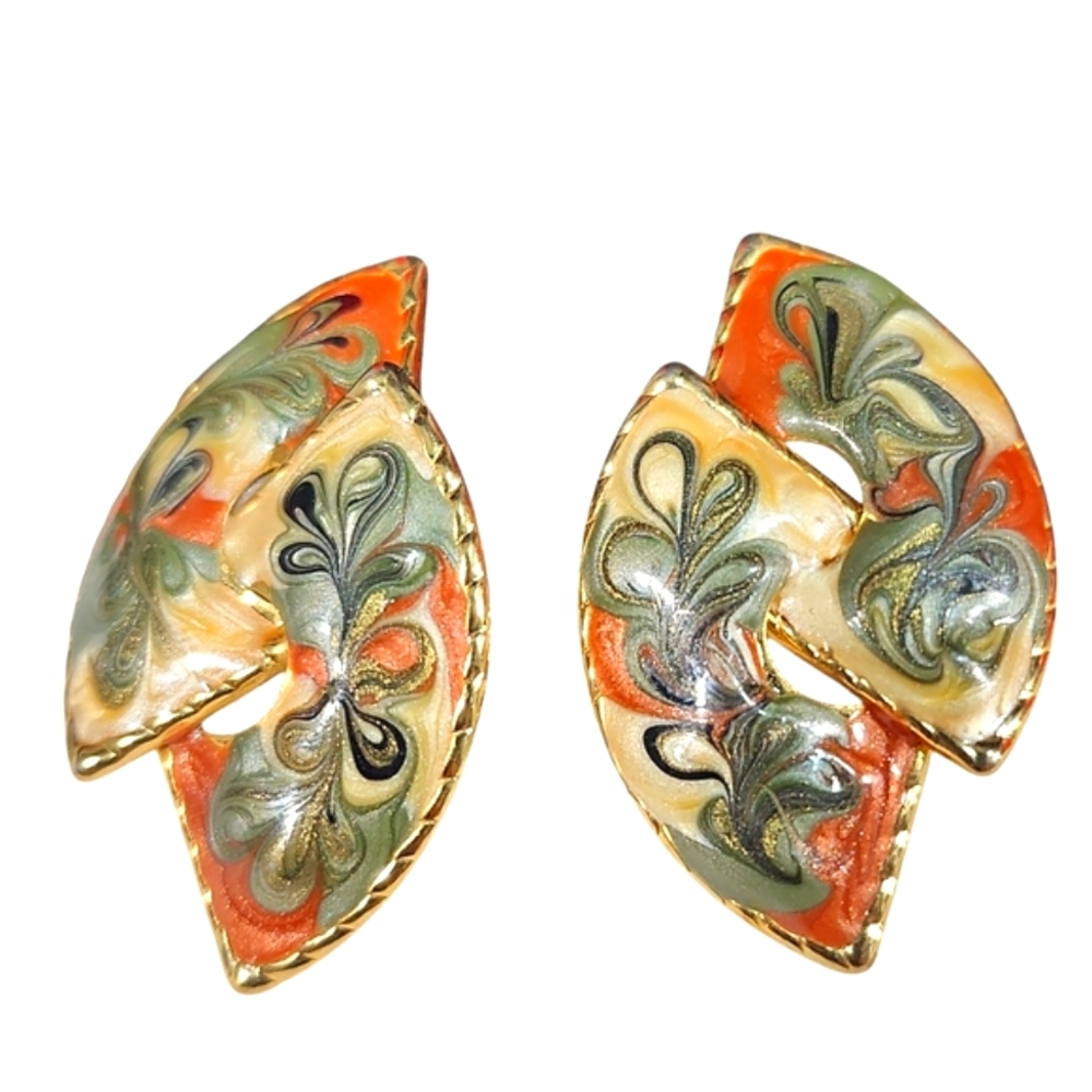 Vintage 80s Gold Tone Enamel Pierced Earrings